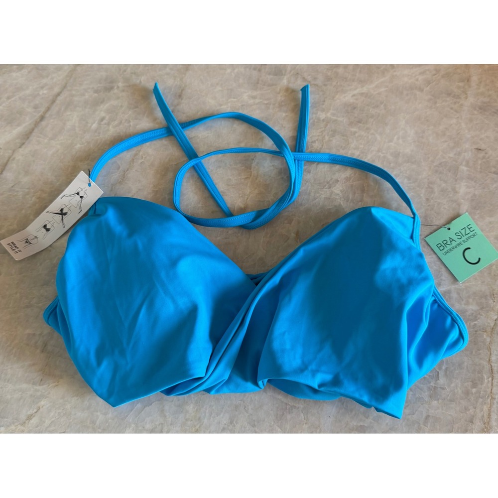 NWT Sundazed Simone Blue Halter Wrap Underwire Bikini Top 36C F17003 - Picture 4 of 5